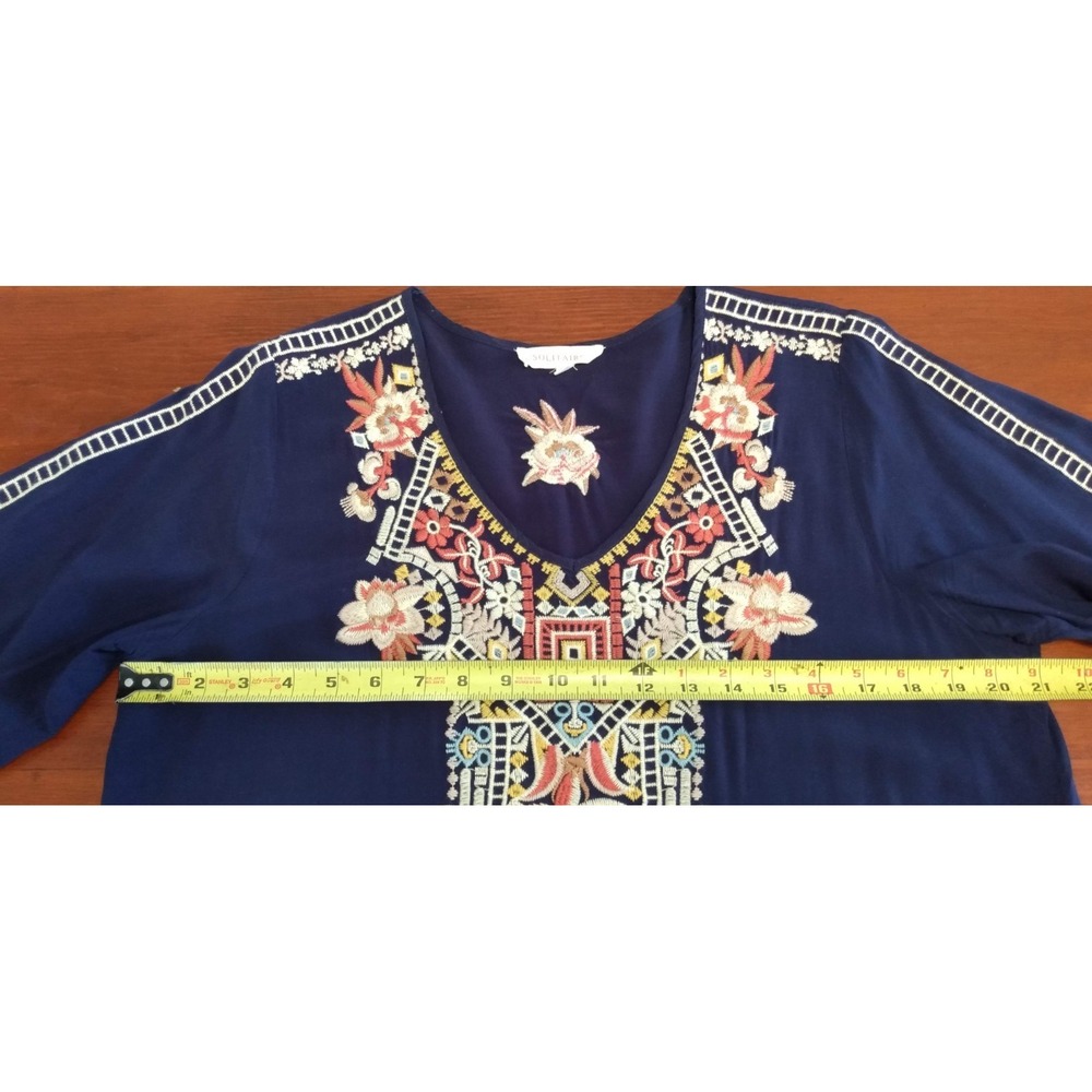 SOLITAIRE Embroidered Boho Med Tunic Folk Floral Embroidery Festival Peasant Top - Picture 5 of 6